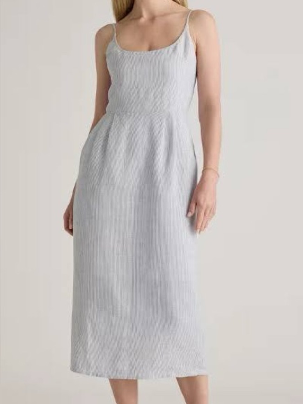 Quince Light Gray Striped Linen-Blend Maxi Dress